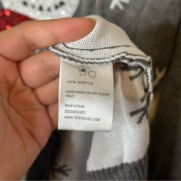 Tipsy Elves Grey Sequined Snow Day Ugly Christmas Sweater Sz M Holidays Festive - Picture 8 of 8